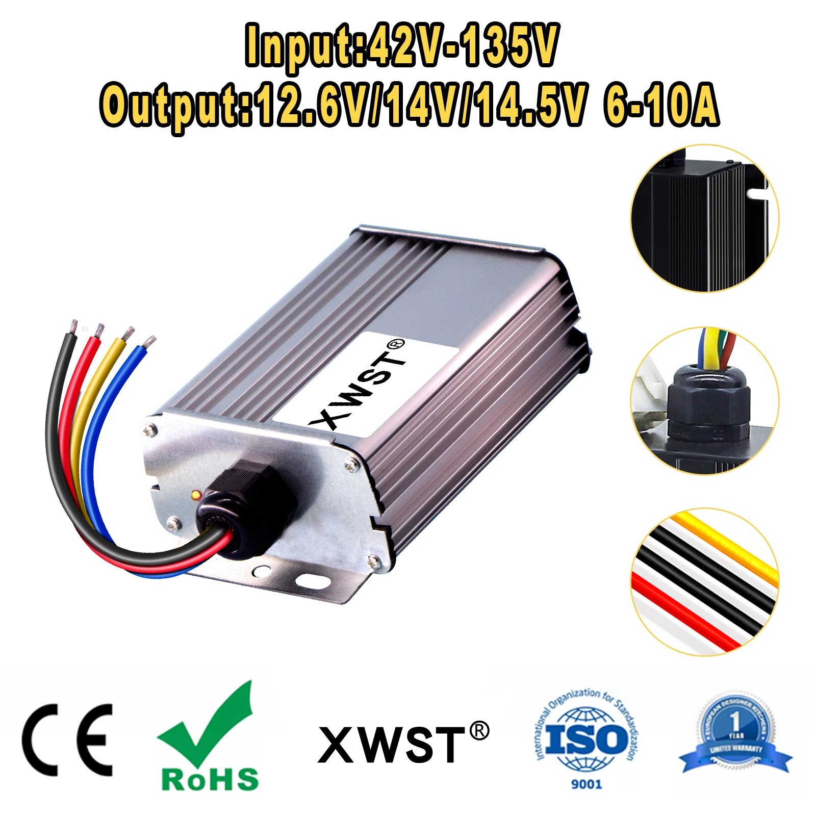 

42-250V 48V 60V 90V 110V 120V 220V to 12.6V 14V 14.5V 6-10A DC DC Isolated Battery Charger 12V Constant Current Battery Charger