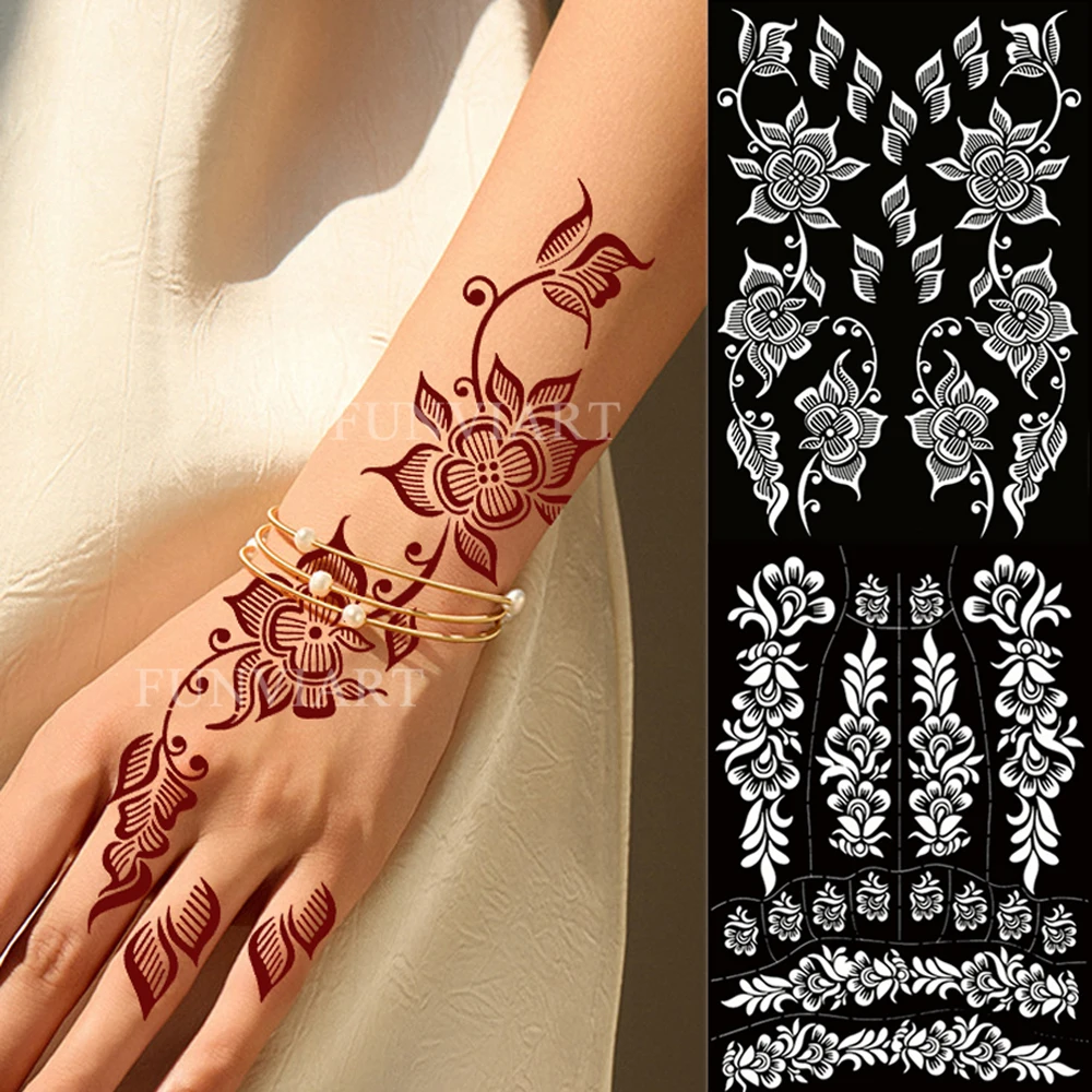 Wiederverwendbare Henna-Tattoo-Schablone für Frauen, Blumen-Mitndi-Design, Tattoo-Vorlage für Henna-Tattoo-Werkzeuge für Hand- und Fuß-Bodypainting