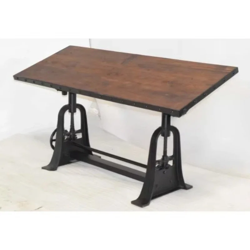 Industrial Vintage Cast Iron Crank Portable Adjustable Drawing Spray Paint Engineer Dining Room Office Convertible Drawing Table