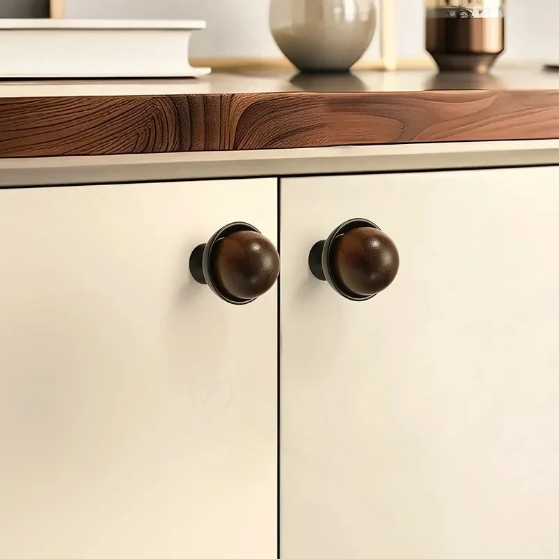New Chinese Retro Walnut Cabinet Wardrobe Door Handle Light Luxury Round Single Hole Drawer Shoe Cabinet Solid Wood Handle