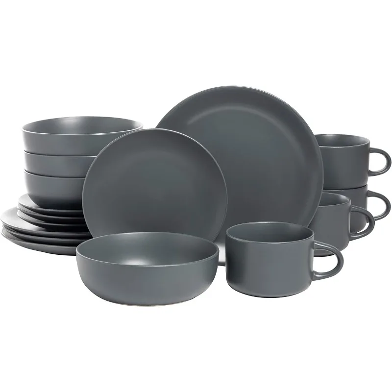 Matte Coupe Dinnerware Set, 16 pc, Charcoal Gray