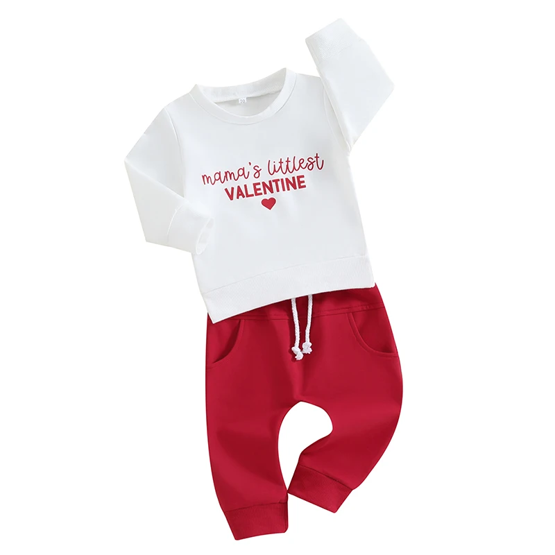 

Toddler Baby Boy Valentines Day Outfit Letter Print Long Sleeve Crewneck Sweatshirt Pullover Top Pants Set