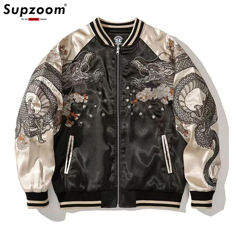 Supzoom 2024 New Arrival Top Fashion Zipper Splicing Loose Chinese Style Embroidery Dragons Coats Baseball Jackets Mens