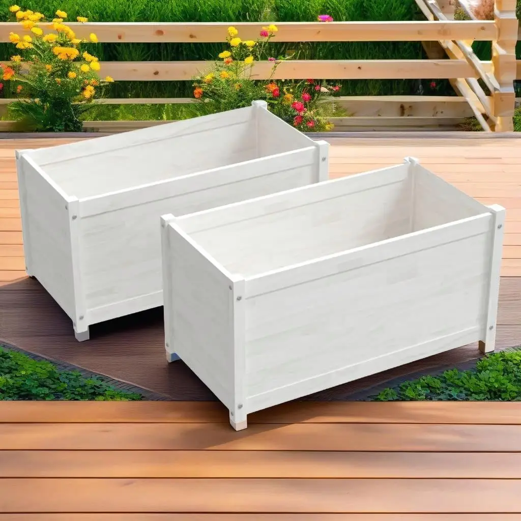 2 Pcs for White Solid Pine Garden Planters 39.4x19.7x19.7 Outdoor Decor