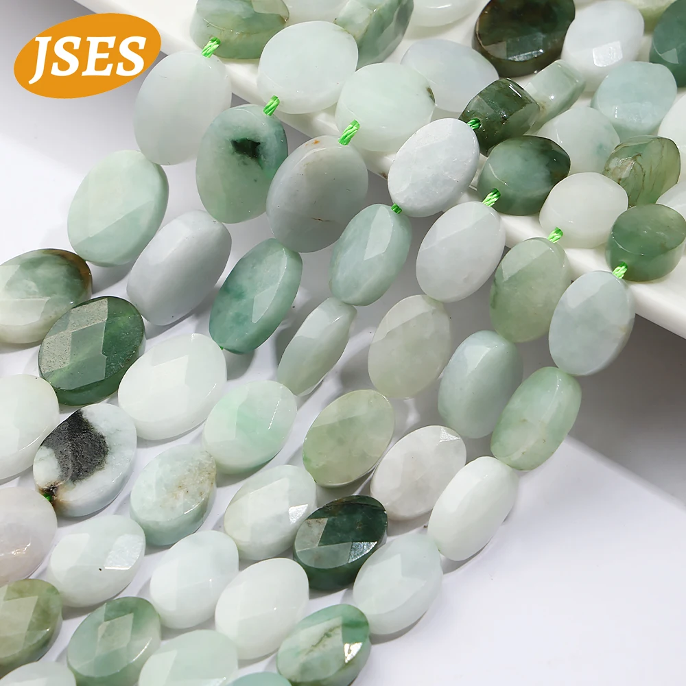 

Natural Burma Jade Faceted Beads Myanmar Jadeite Oval Shape Spacer Loose Stone Beads for Jewelry Making Bracelets Necklace DIY