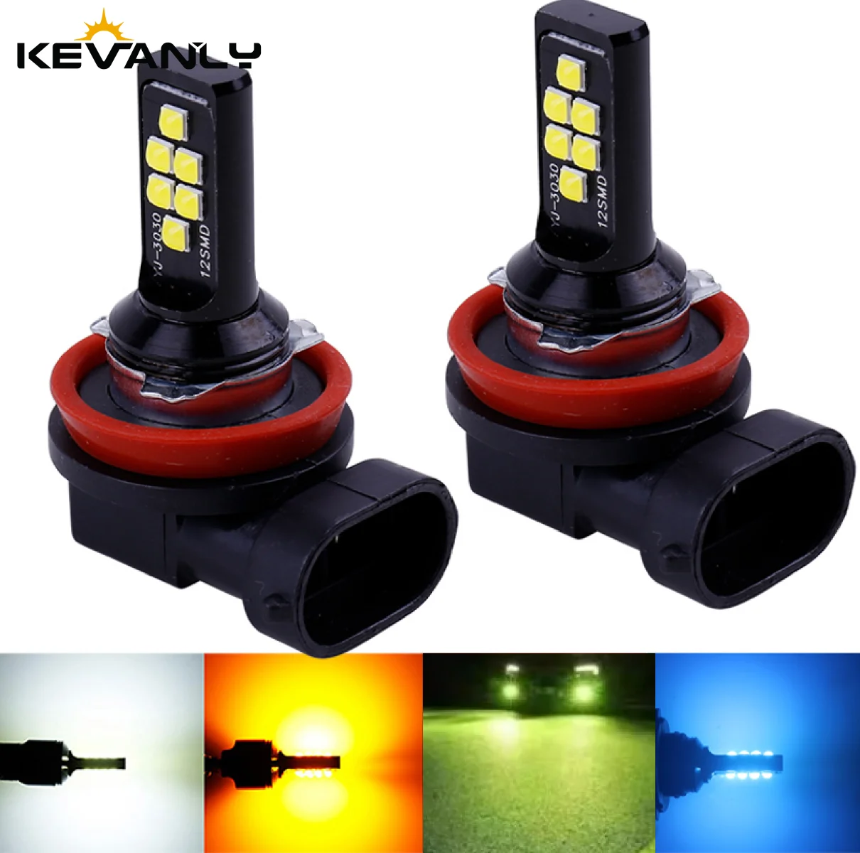2pcs Car H8 H11 LED Bulbs Car Fog Lights Driving 12 SMD 3030 LED Tail Lamp Car Light Parking 12V Auto 6000K White/Amber/Red