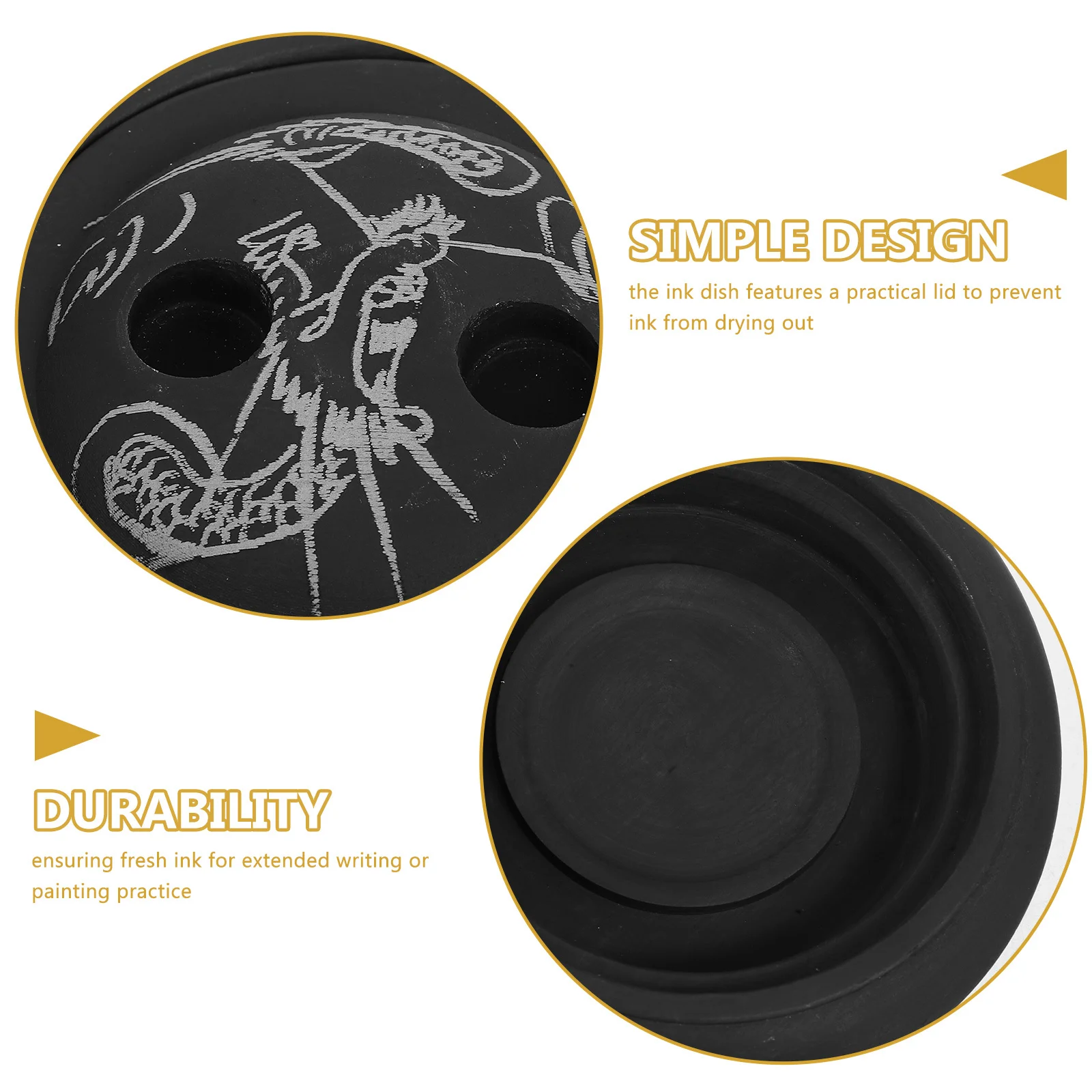 Round Ink Slab with Lid Chinese Calligraphy Practice Ink Dish Retro Style Grinding Stone for Smooth Consistent Strokes At Home