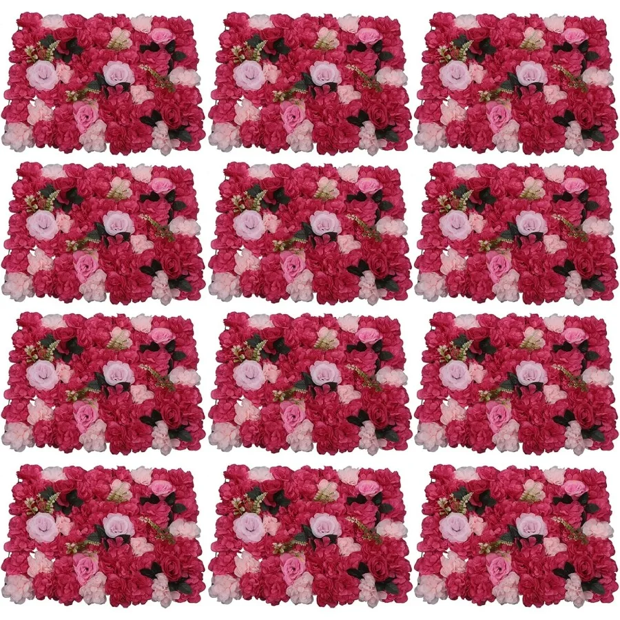 

12 Pack Artificial Flower Wall Panels 24 x 16 for Wedding Party Event Decoration Faux Hydrangea and Rose Flower Wall Backdrop P