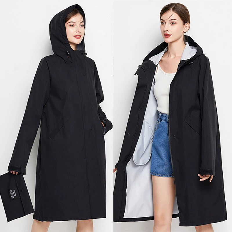 Lightweight Raincoat Women Waterproof Long Rain Coat Jacket Zip Pocket