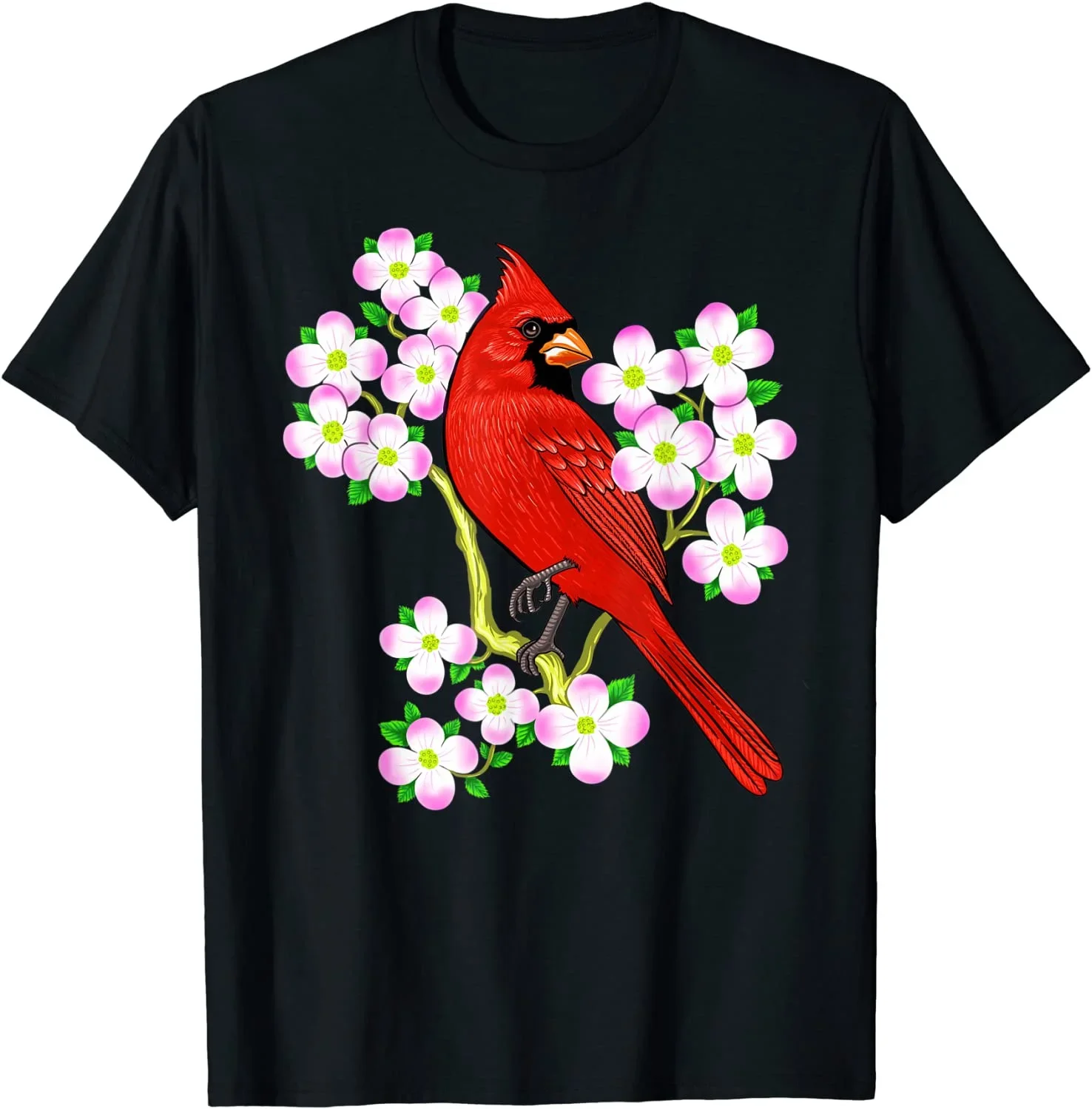 Red Cardinal Bird Dogwood Flower North Carolina Virginia T-Shirt Unisex T-shirts for Men Women Summer Tees Cotton