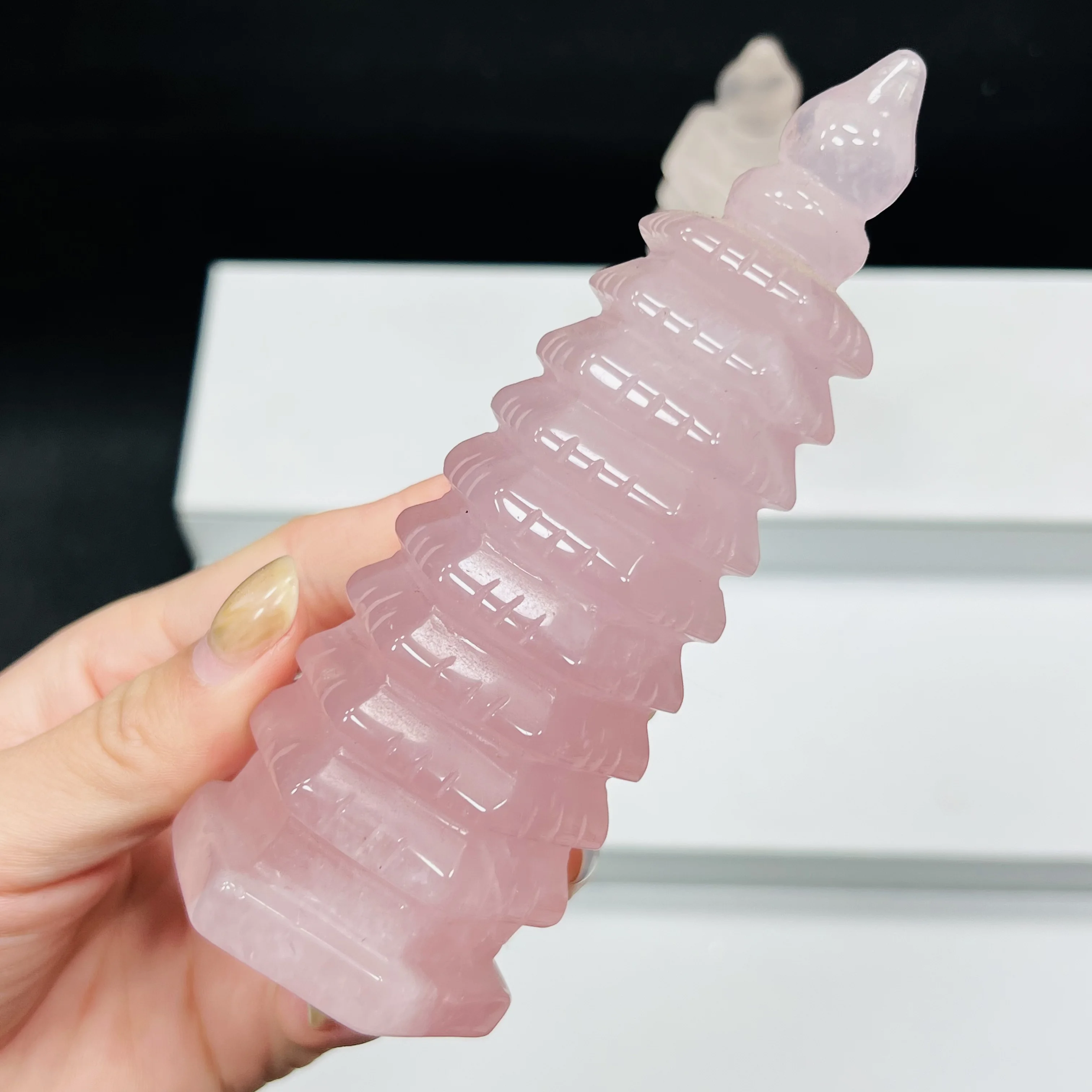 High Quality!!!1PC Natural Crystal Wenchang Tower Rose Quartz Healing Stone Gem Craft Gift Home Decor Ornaments