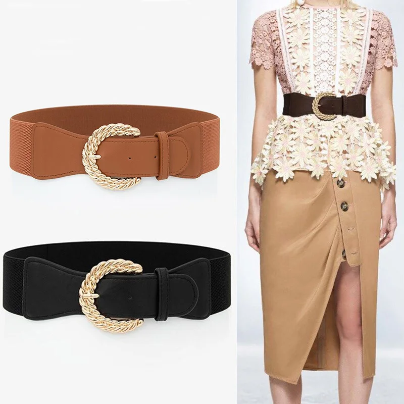 

Fashion Elastic Corset Belt For Women Luxury Brand Designer Metal Buckle Waist Strap Female Dress Skirt Coat Decorative Girdle