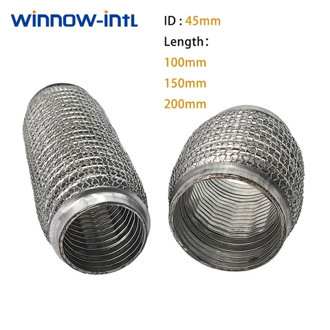 ID 45mm Longs 100/150/200mm 스테인레스 스틸 304 플렉스 파이프 배기 벨로우즈 튜브 플렉스 커플러 (메쉬 인터록 포함) 유연한 벨로우즈