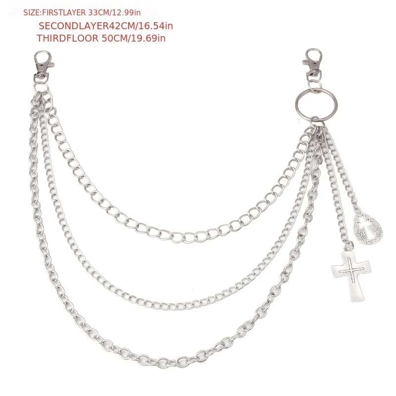 Fashion Punk Geometric Multi-Layer Hollow Cross Chain Hip Hop Style Skirt Jeans Versatile Pants Chain Accessory