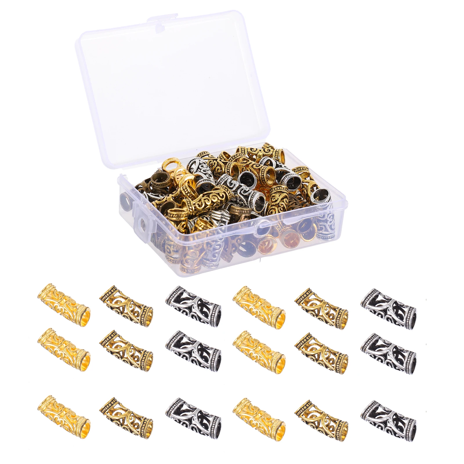 

48Pcs for Dreadlocks Hair Accessory Ring Dreadlocks Braids Gold Barrettes Hollow Cuffs Braid Rings Hair Decorations