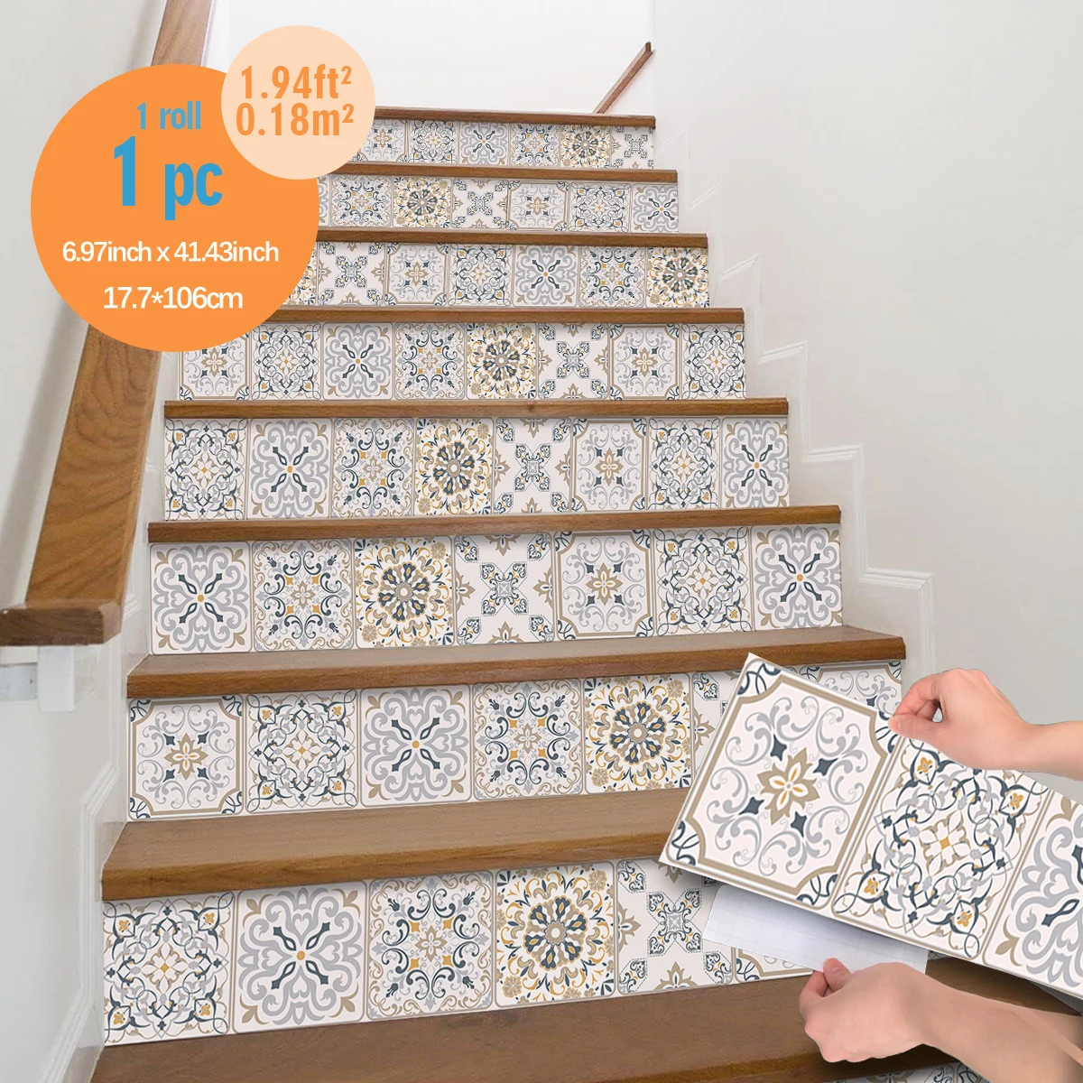 Pegatinas decorativas de estilo bohemio para escalera, adhesivos autoadhesivos extraíbles de PVC, 1 piezas