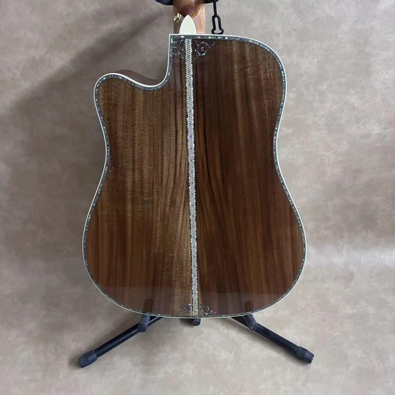 US Local Dispatch Natural Koa D45 Cutaway Model Acoustic Guitar, 41 Inch, Koa Wood Body, 6 String, Wooden Guitar, Full Vine Floral Abalone Inlay, Multi-Layer Pearl Binding, Gloss Finish, Professional Folk Guitar, Free Shipping view 8