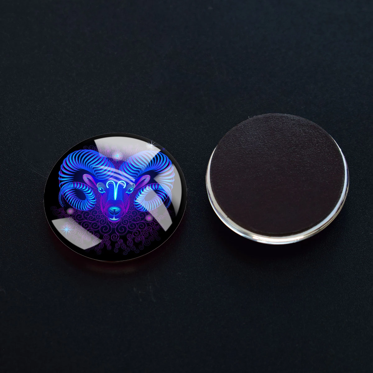 1PC 30MM Deep Purple 12 Zodiac Signs Dome Glass Circular Refrigerator Sticker 12 Zodiac Signs Home Decoration
