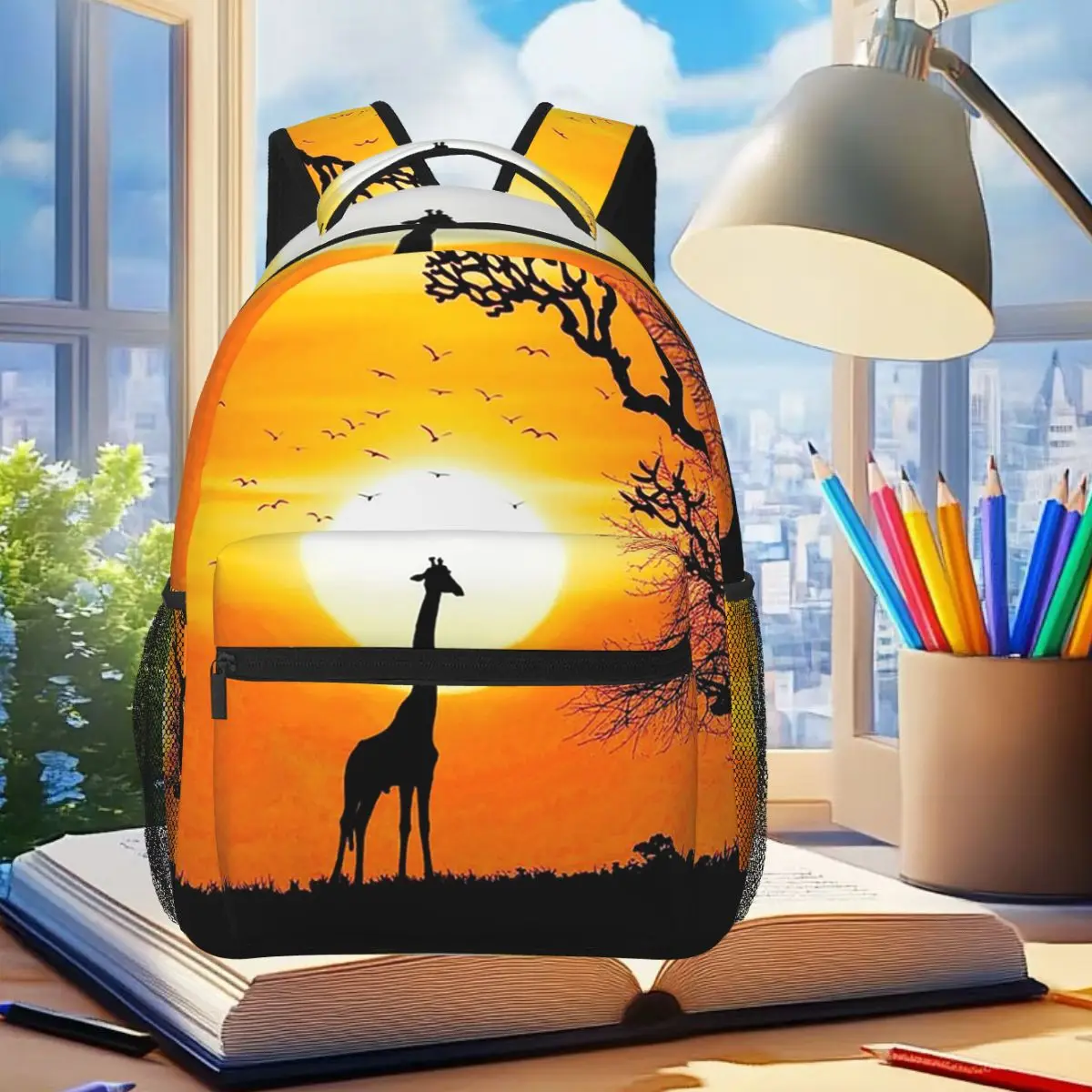 African Sunset Giraffe Cute Giraffe Backpack Student Boys Girls BookBag Kids School Bag Computer Shoulder Bags for Men Women