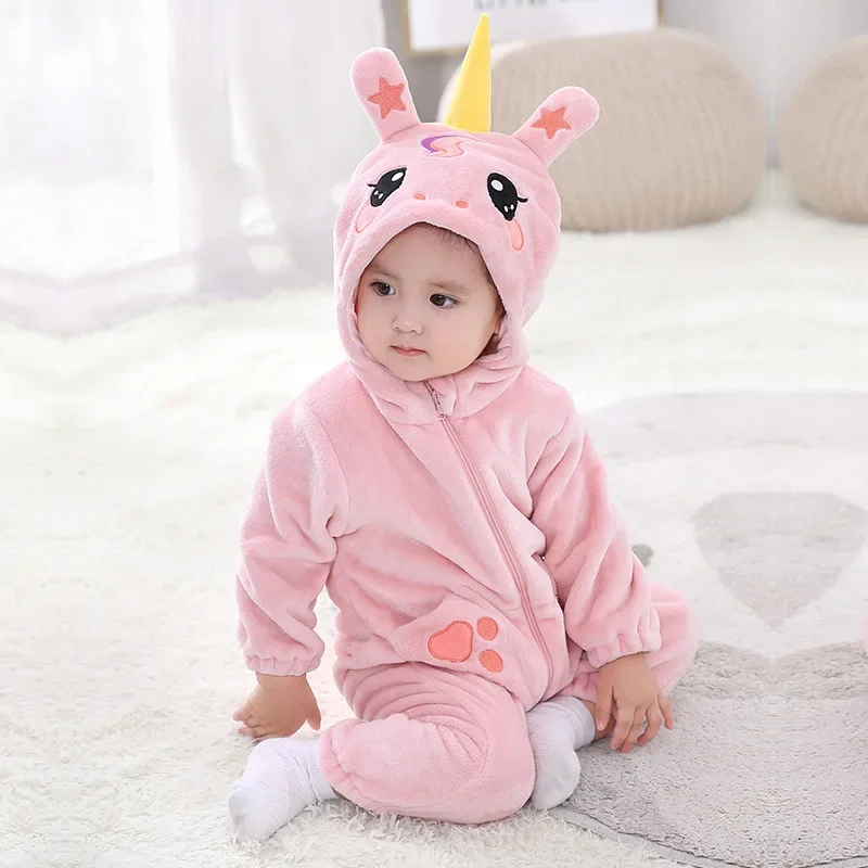 Lovely Unicorn Infant Baby Boys Girls Rompers Clothes Halloween Festival Onesie Winter Warm Soft Baby Hoodie Jumpsuit Pajamas