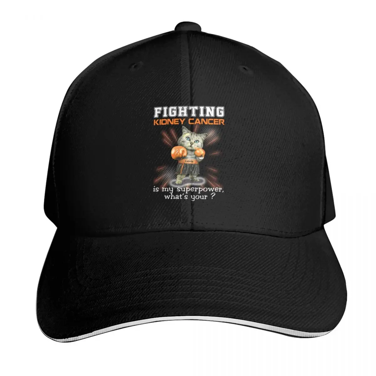 Funny Cat Fighting Kidney Cancer Is My Superpower What's Your Baseball Cap Golf Hat Man Thermal Visor Man Women's