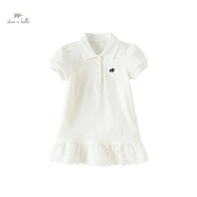 Dave Bella Polo Dress for Girls Baby Children 2024 New Summer Knit Sweet Fashion Casual Cotton Academic-Style Sport DB2240620