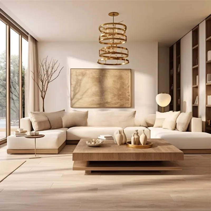 Interior furniture set Wooden interior sofa Hotel room Wooden frame sofa with cushions Living room sofa set