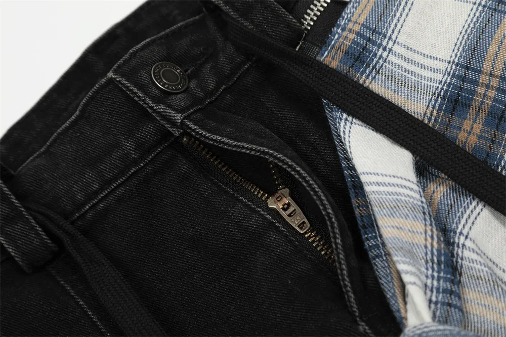 Falsche zweiteilige abnehmbare Patchwork-Bananenjeans für Herren, Hip Hop, Y2K, gespleißt, Baggy, weites Bein, gewaschen, Distressed ARC 3D-Denim-Hose – Detail 17