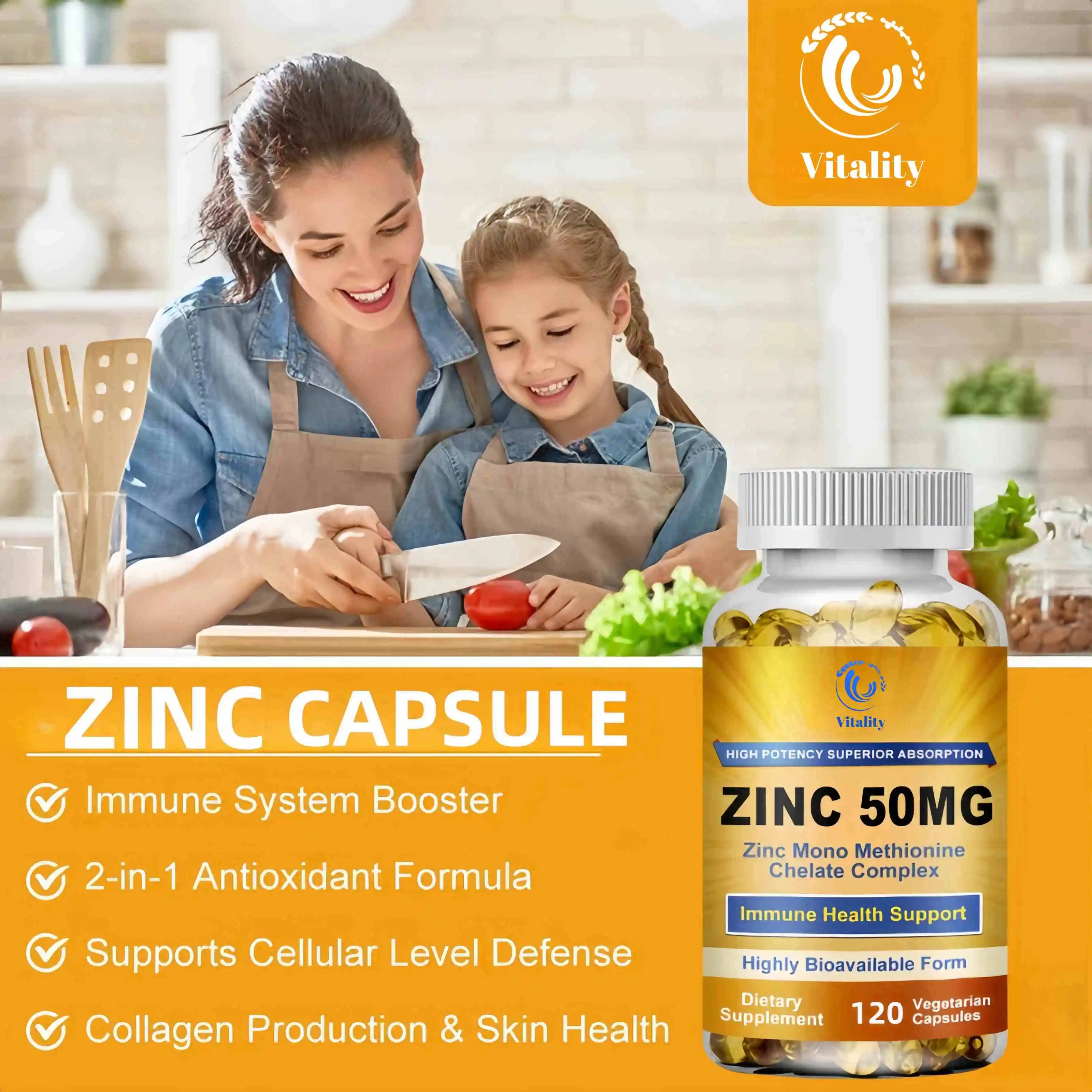 Zinc Capsules Support The Body's Immune Defense, Ultra Absorbable, Non-GMO, Gluten-Free, 120 Vegetarian Capsules