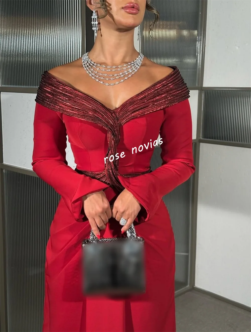 فساتين طويلة مستقيمة بطيات جيرسي أنيقة مكشوفة الكتفين مناسبة مخصصة للسيدات مسائية عالية الجودة أنيقة #3