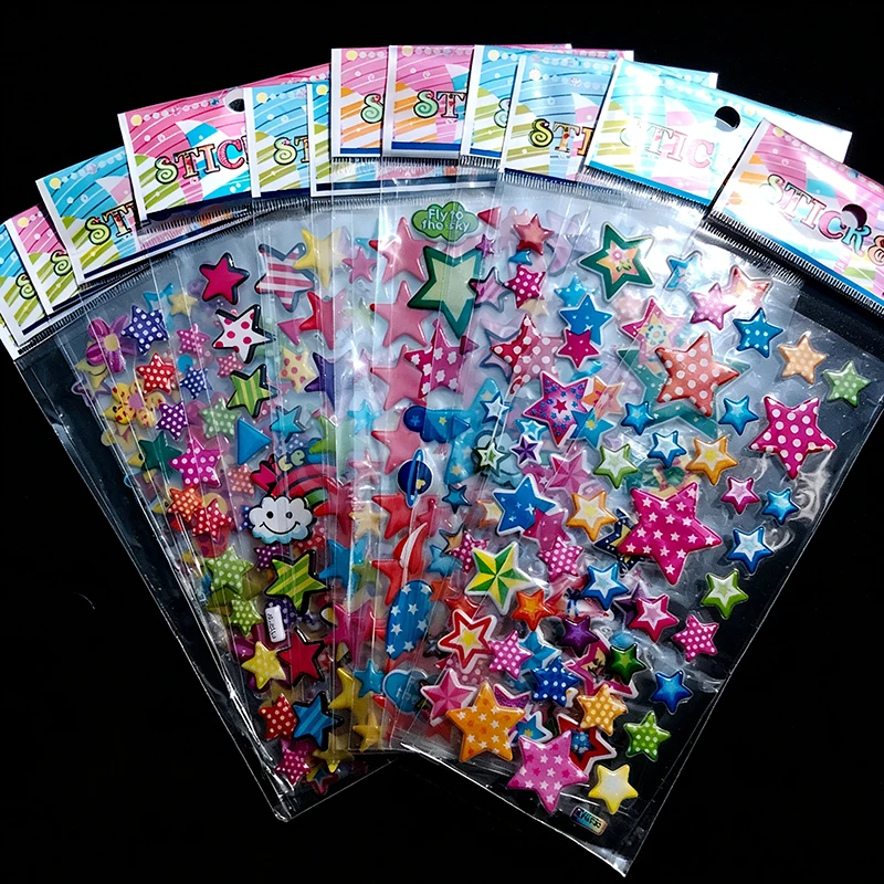 6/12pcs 3D Bubble Stickers Stationery Stickers Cartoon Cute Star Design School Education Office Supplies for Student RewardsTMZ