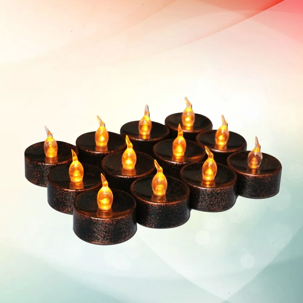 6pcs Halloween Decorative LED Electronic Candle Lights Black Shell Yellow Light Tea Lights Lamp for Festival Wedding Party Decor