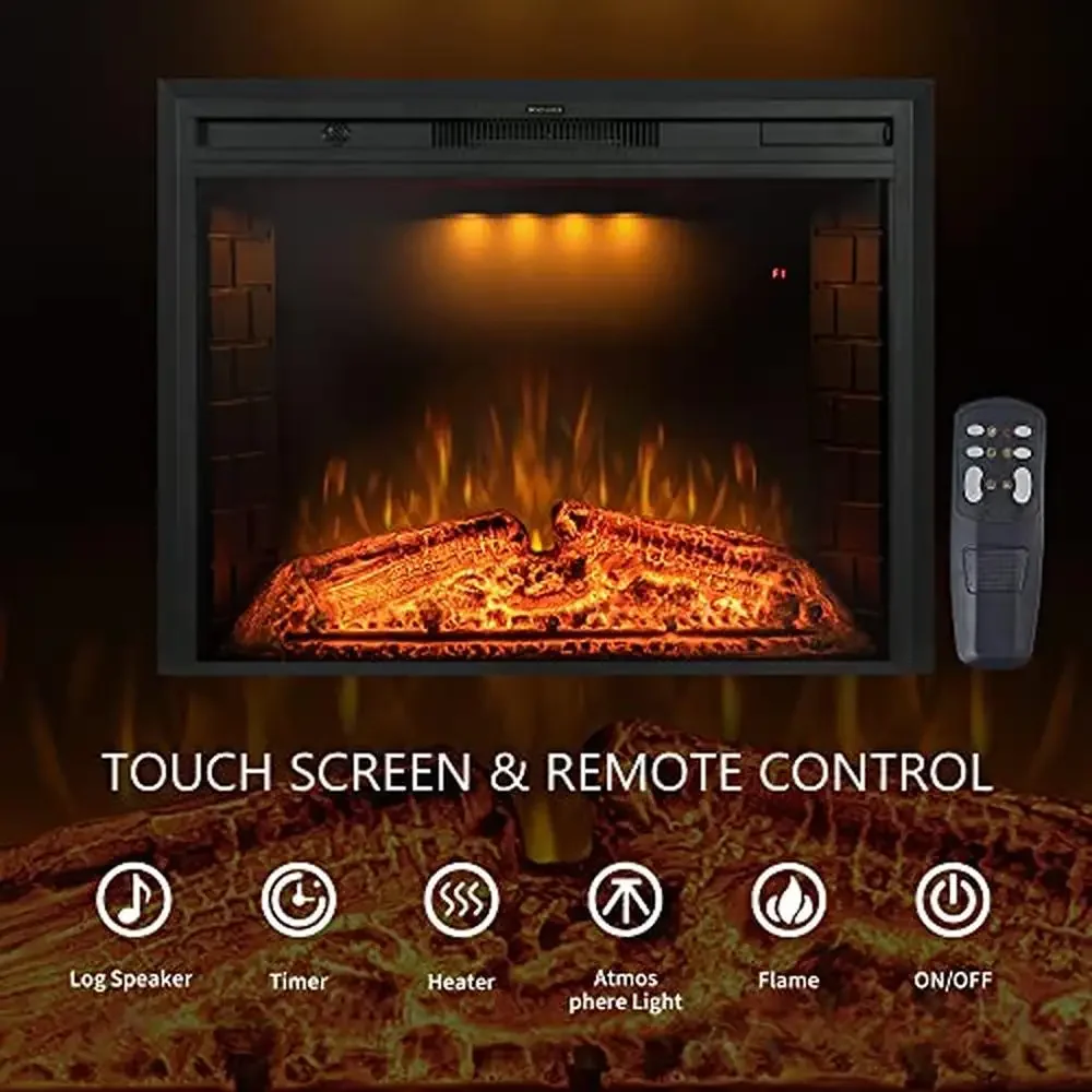 33'' Electric Fireplace Inserts Recessed Built in Wall Heater Fire Crackling Sound Adjustable Top Light Wireless Remote Control