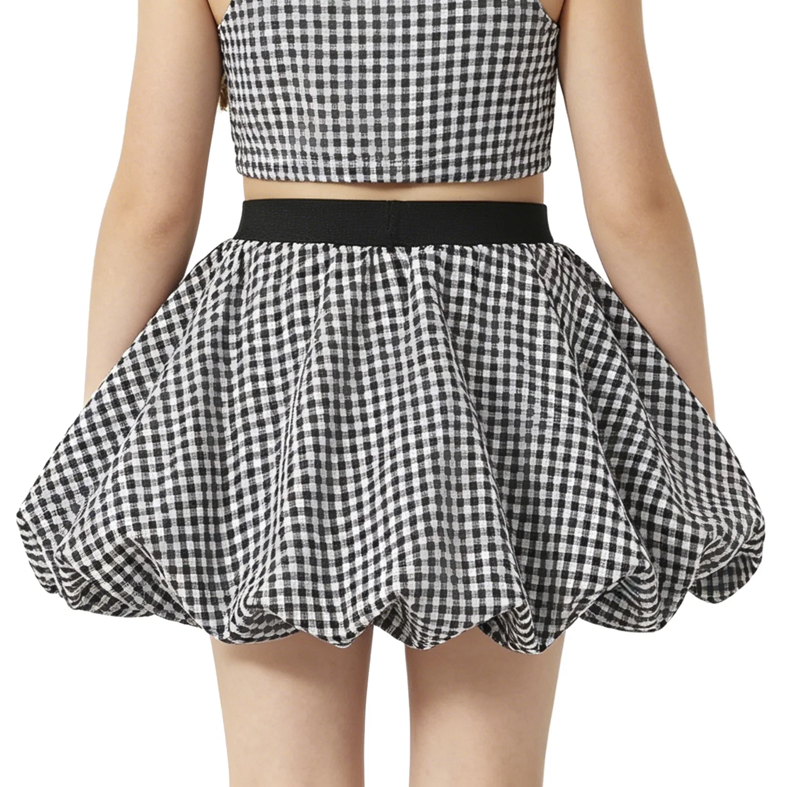 Kids Girls Clothes Bubble Skirt High Waisted Elastic Waistband Scooter Skater Skort Skirts Built-in Shorts School Daily Wear