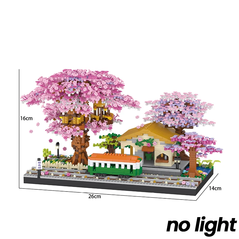 Kersenbonsaai Boom Bouwstenen Set DIY Sakura Bloesem Planten Bakstenen met Licht Boomhut Model Romantisch Cadeau voor vriendin