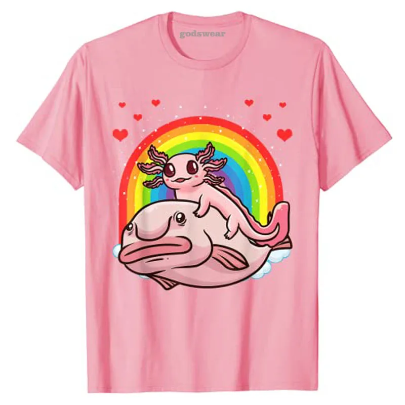 Axolotl Kawaii Blobfish Cartoon T-Shirt Cute Axolotl Lover Fashion Tee Tops for Kids Adults Short Sleeve Blouses