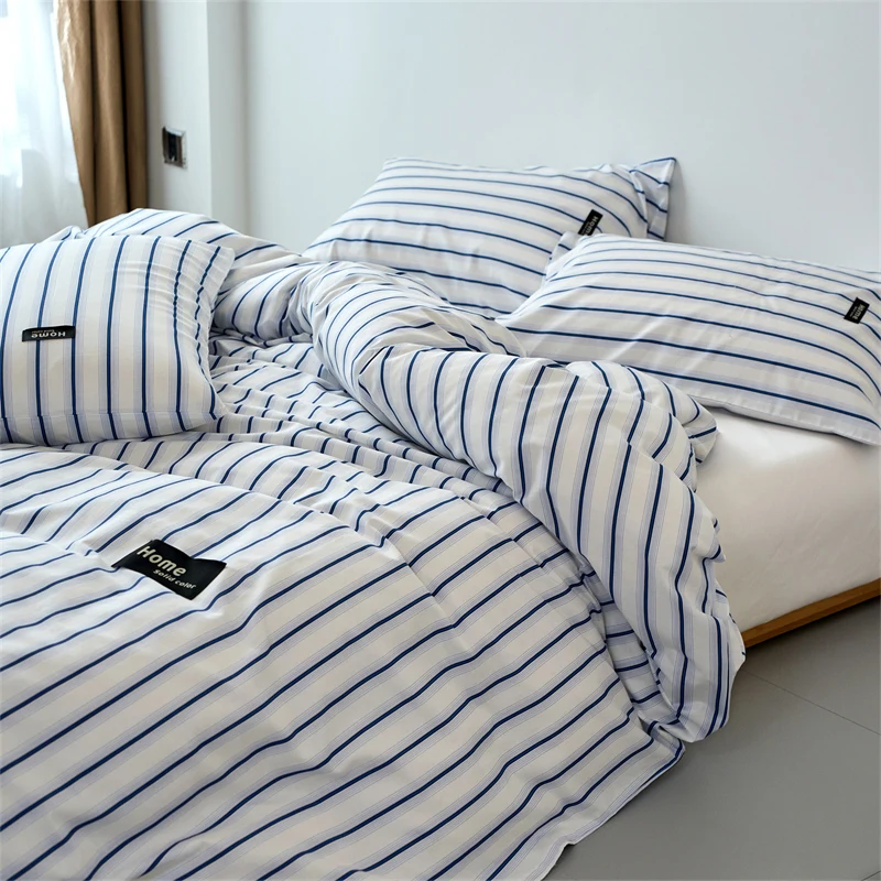 100%Cotton Duvet Cover Single/Queen/ Blue and White Striped Soft Quilt Cover Home housse de couette 이불커버(without pillowcase)