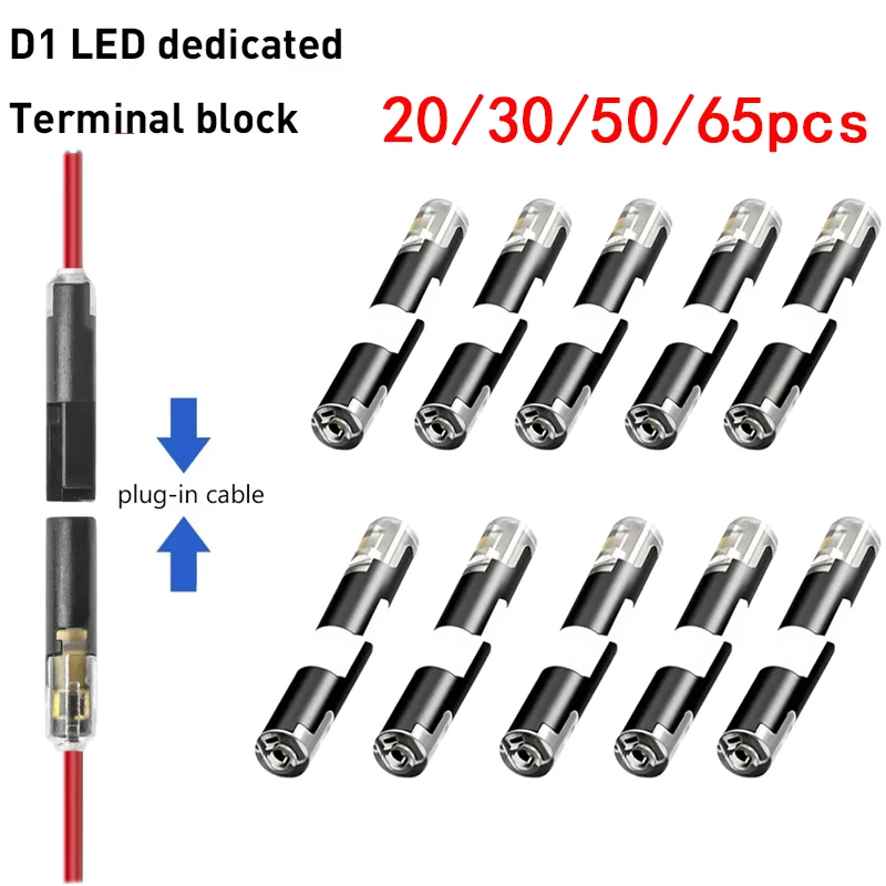 20/30/50/65Pcs 1-Way Quick Connection Cable Connector - No Soldering, Single Wire, with Locking Plug-In Type, Black and Trans