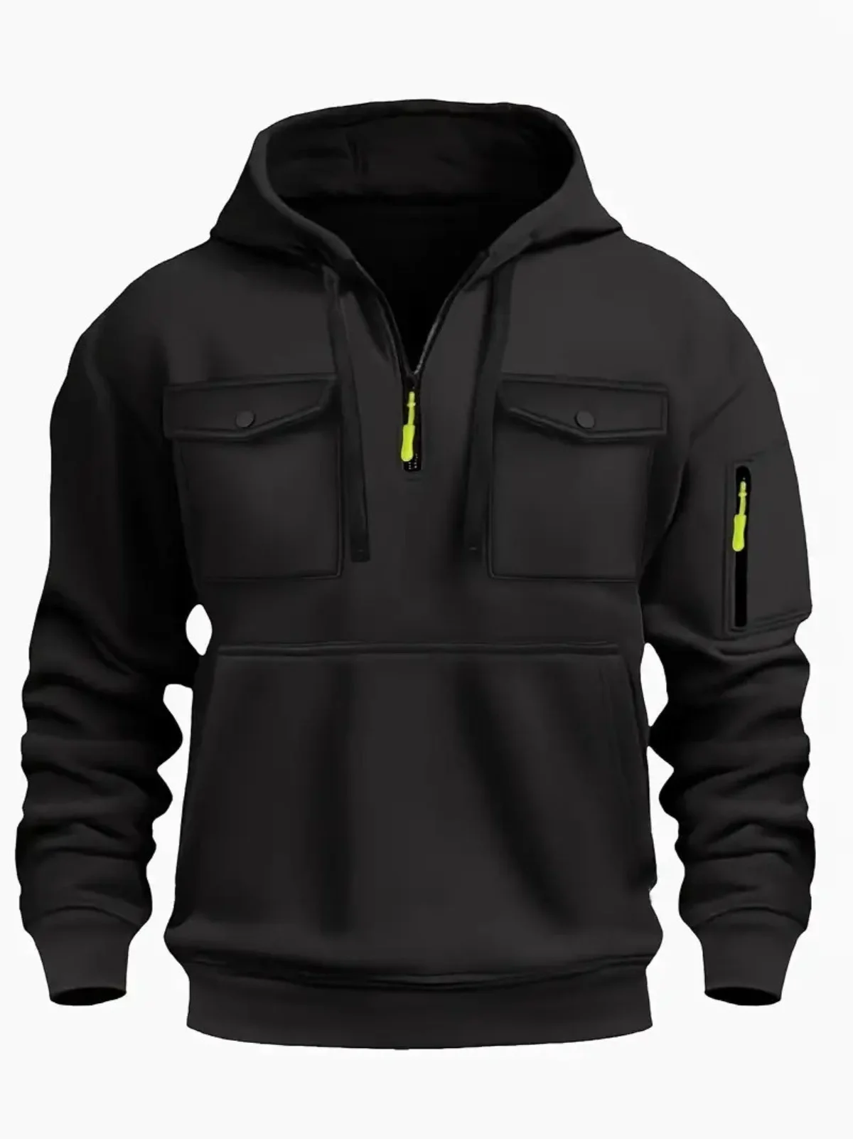 Men's new winter casual hoodie - stylish multi-pocket plain-color zipper pullover hooded sweatshirt