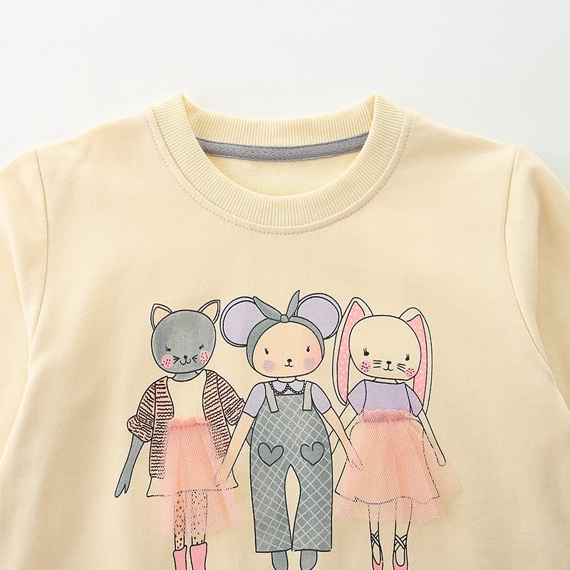 Kids Long-Sleeved Sweatshirt Autumn 100% Cotton Round Neck Pullover Girl Sweater Fashion Cartoon Printed Children\'s Top