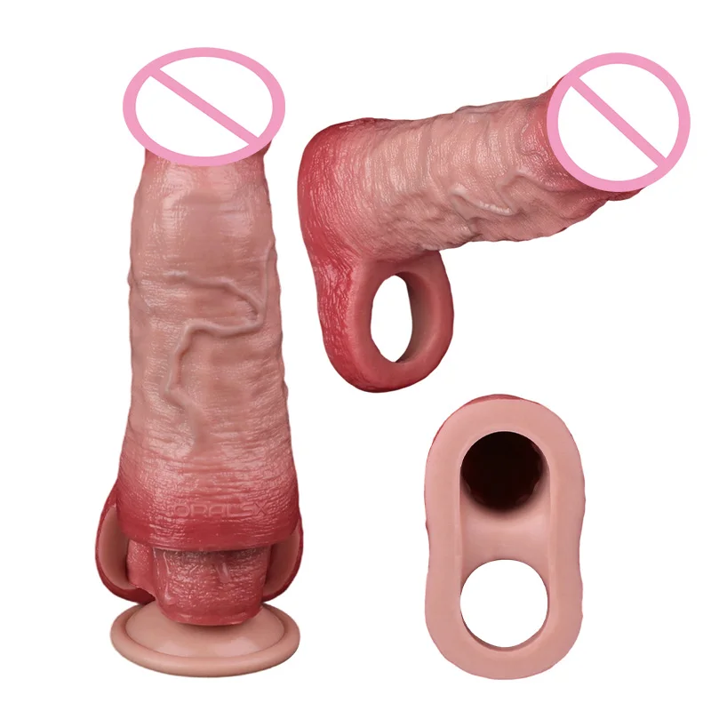 LUUK Easy Clean Realistic Skin Tone Silicone Male Intimate Penis Sleeve Stretchable Reusable Toy Male Couple Intimate Accessory