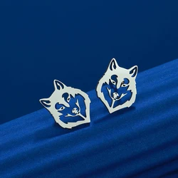 Kinitial Stainless Steel Punk Men Earrings Viking Slavic Jewelry Gothic Wolf Head Stud Earrings For Women Vintage Gift