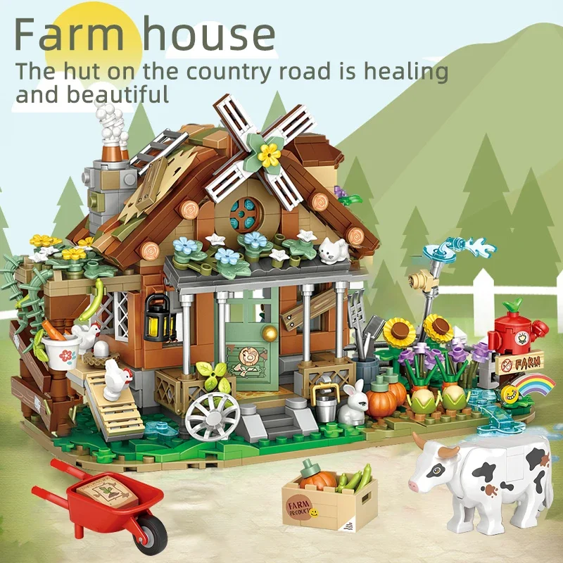 Funny 899pcs Mini City Friend Farm House Building Blocks Windmill Architecture Bricks Figure Educational Toys for Children Gifts