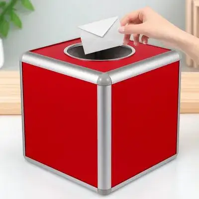 

Multifunctional Lottery Box Aluminum Alloy Edging Mdf Raffle Box Large Capacity for Business Annual Meeting Fundraising Bonus