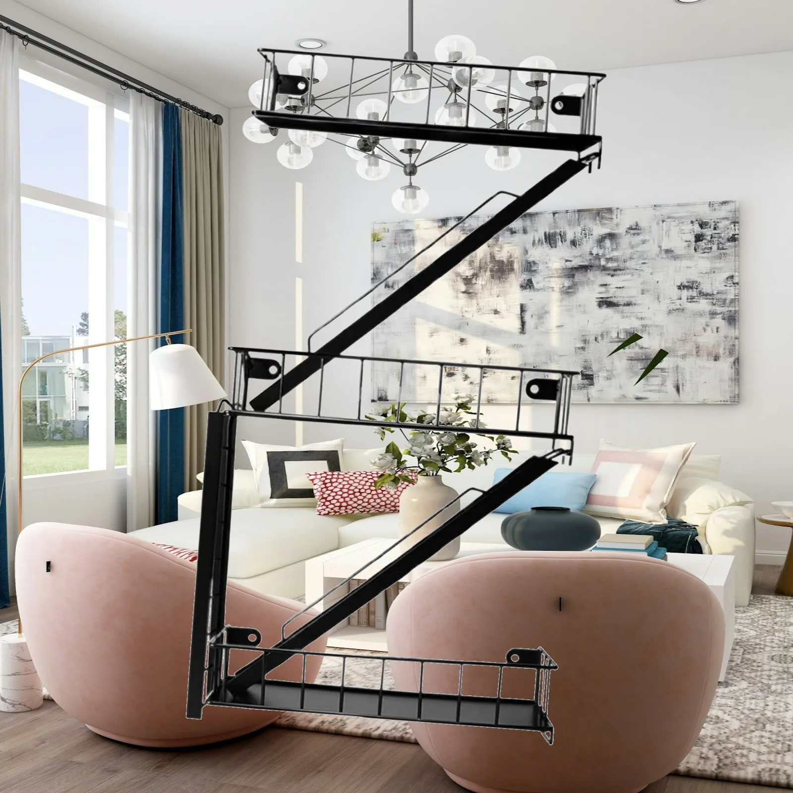 Iron Art Wall Decorative Shelf Modern Floating Rack Wall Shelf Organizer for Living Room Bedroom Balcony