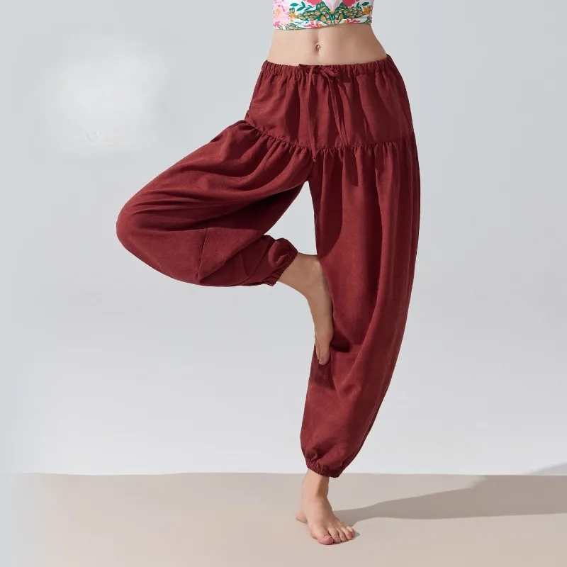 

Women Bloomers Casual Vintage Elastic Waist Drawstring Sports Loose Yoga Pants Leg Binding Exercise Fitness Yoga Trousers Summer
