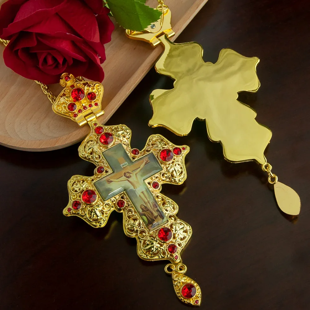 HTISOK Eastern Orthodox Cross Necklace Church Bishop\'s Pectoral Cross Pendant for Priest Ordination Orthodox Cross Pendant
