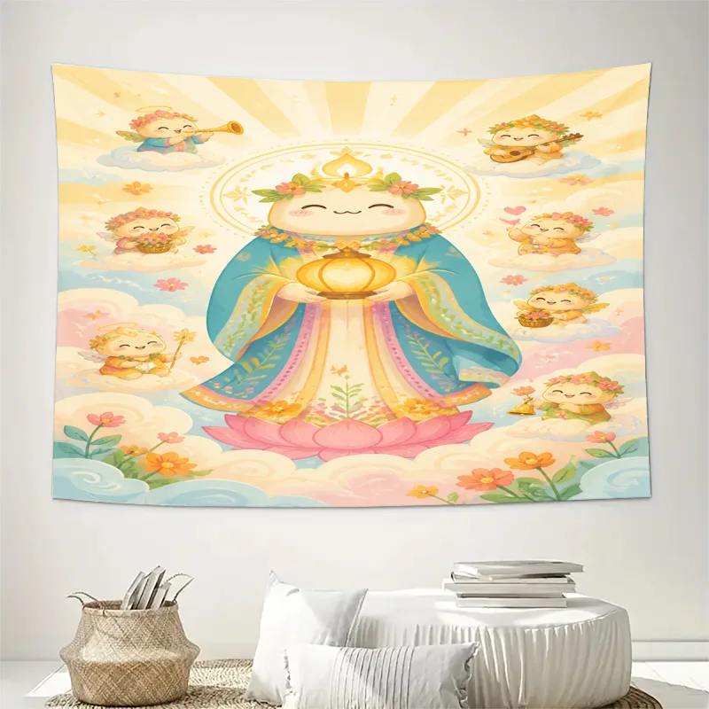 Large Boho Spiritual Buddha Tapestry Wall Hanging Cute Angel Celestial Bodhisattva Enlightenment Zen Home Decor Print Art Tapest