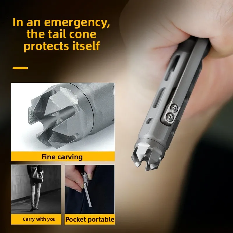 English：New Titanium Alloy Tactical Pen Bolt Action Fidget EDC Pen Hollow Design Portable Self Defense Signature Writing Tool