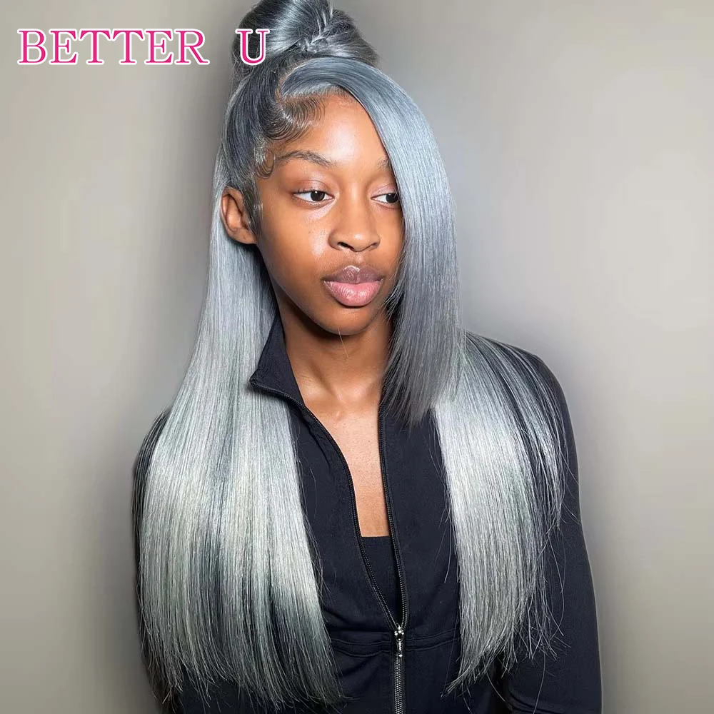 

Sliver Grey 13x6 Transparent Lace frontal Wigs Human Hair HD 13x4 Pre Plucked Vietnamese Raw Hair Wigs For Women Straight